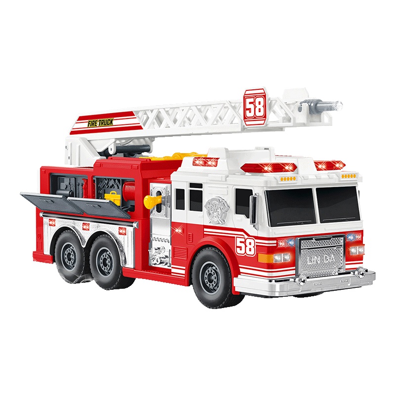 林达-声光喷水消防车9009工程车声光音乐玩具车3-8岁男孩玩具