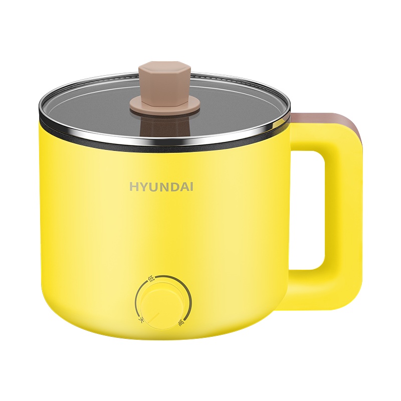 Hyundai电煮锅宿舍学生锅多功能电热火锅炒菜煮面一体小型电热锅【樱草黄】