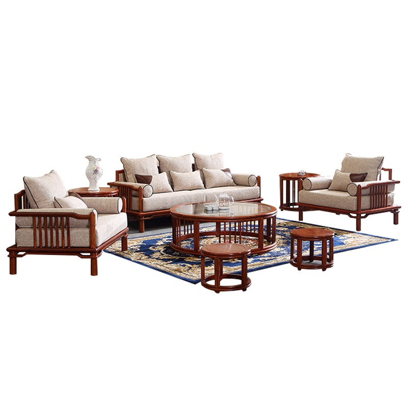 周家庄红木家具非洲花梨(学名:刺猬紫檀)沙发 实木沙发 客厅组合新中式沙发软体沙发组合