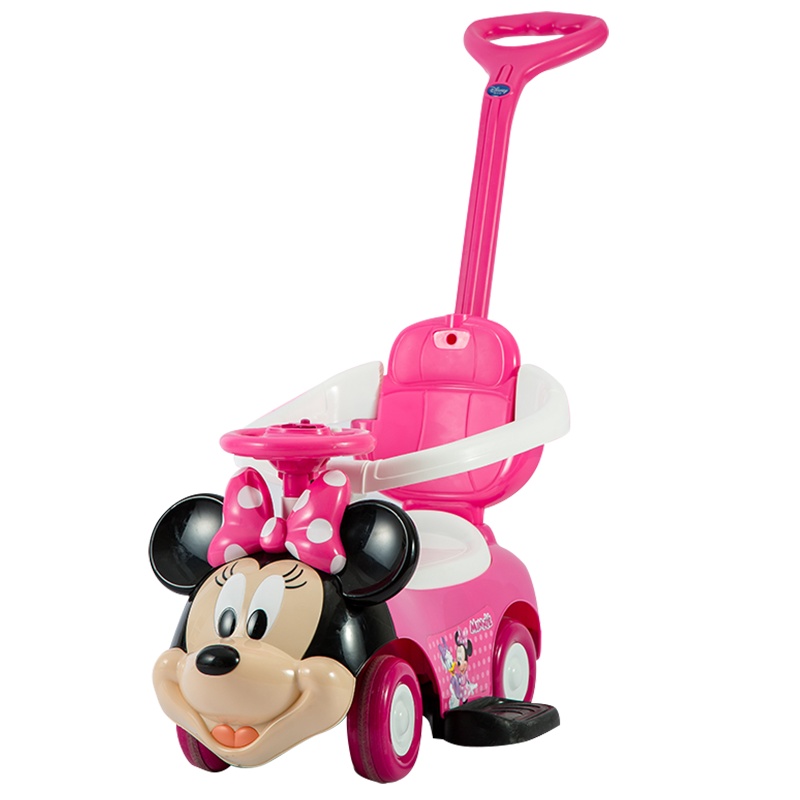 智慧星(A+B)儿童扭扭车溜溜车婴幼宝宝1-3岁静音轮带音乐防护栏手推车(6653米妮手推助步两用车)