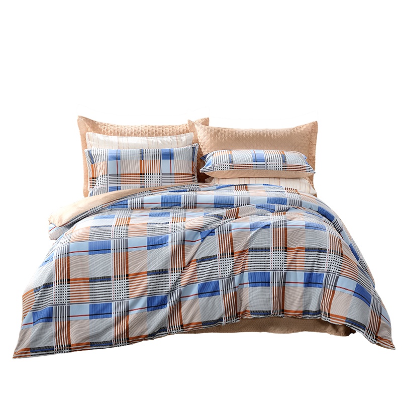 富安娜(FUANNA)家纺简约风四件套纯棉1.8m床双人床单被罩床上用品全棉被套4件套