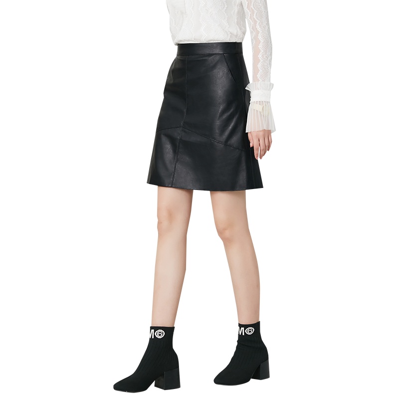 晚白 2020冬季新品简约纯色高腰百搭皮裙配靴半裙小A裙半身裙女