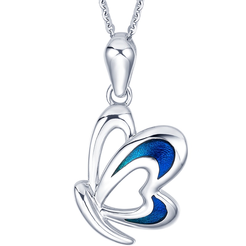 周大生铂金吊坠女Pt950白金蓝色蝴蝶珐琅工艺可配项链锁骨链挂坠