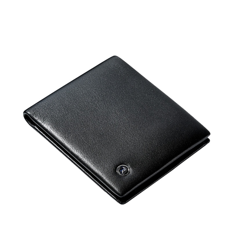 啄木鸟新款钱包男短款个性潮款横款牛皮钱夹休闲简约青年钱夹黑色