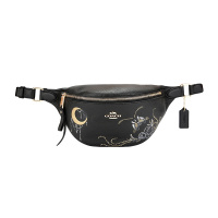 COACH 蔻驰 奢侈品 欧美时尚女士单肩包黑色皮革单肩斜挎腰包 F76661 IMA47
