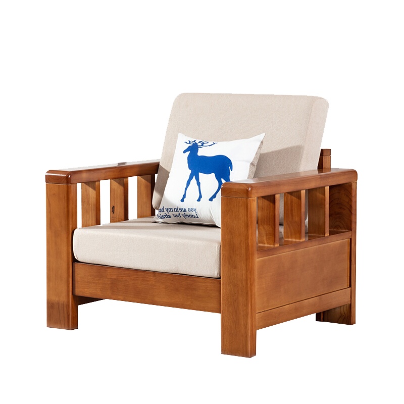 永格现代中式实木沙发组合农村别墅经济型小户型单人沙发