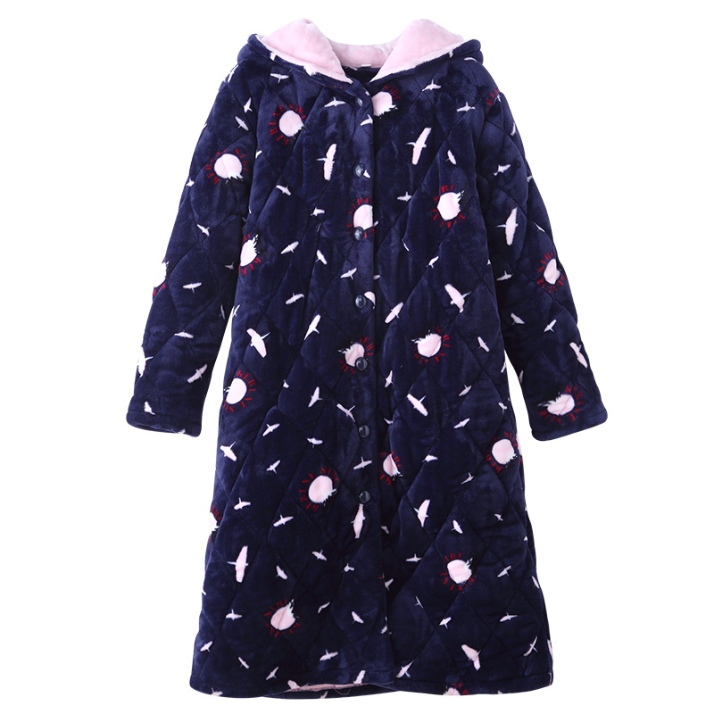 安之伴冬季睡袍加厚珊瑚绒夹棉连帽女士浴衣可外穿家居服睡衣浴袍