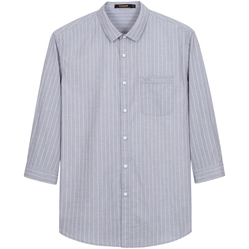 千纸鹤男装七分袖衬衣2020春季新款时尚潮流简约条纹衬衫男10304