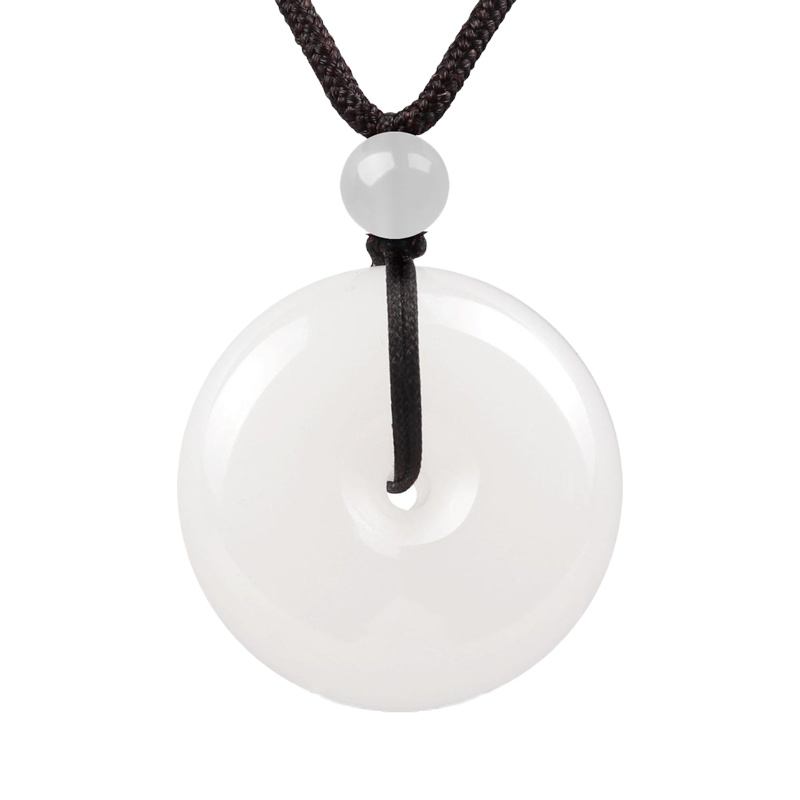 依帝魅新疆白玉平安扣吊坠女款男款情侣款新疆昆仑山天然玉石羊脂白平安扣吊坠项链锁骨玉佩玉吊坠羊脂白平安扣创意礼品