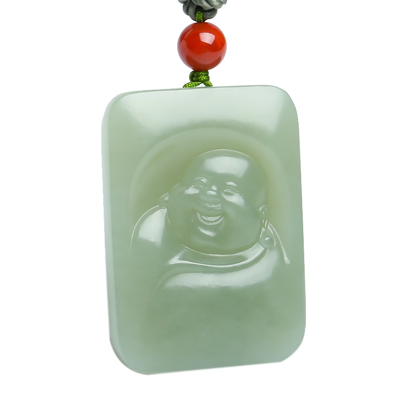 印象眸 和田玉佛公吊坠 浅青玉鸭蛋青福牌弥勒佛玉石坠子挂件 附送证书