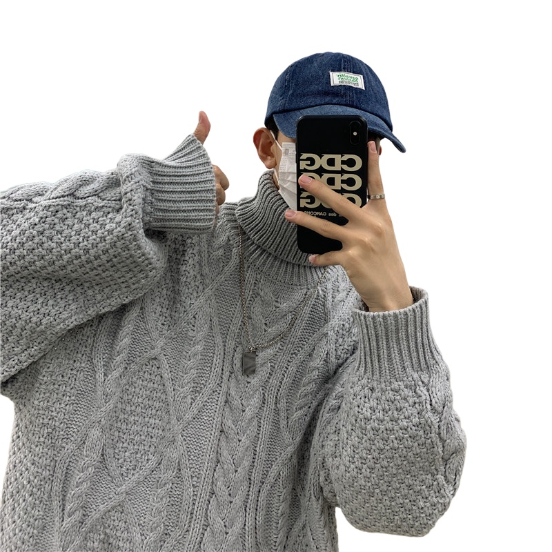 茜靓CHYLLIRN日系秋冬粗线高领加厚港风毛衣男潮流韩版外套麻花针织衫男