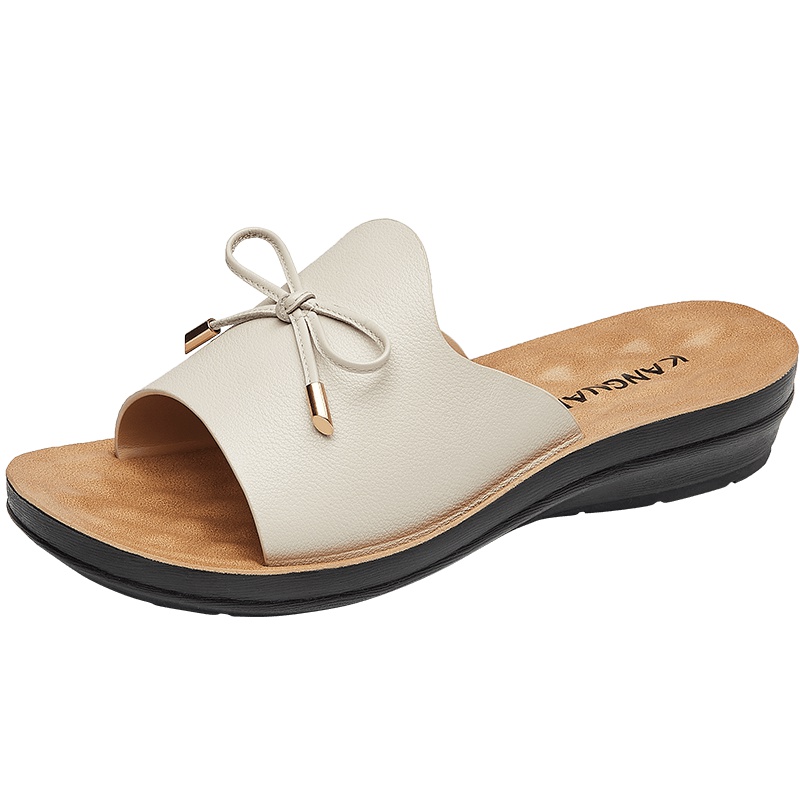 康奈女鞋 夏季新款时尚露趾拖鞋女轻软舒适防滑妈妈鞋厚底平跟纯色简约家居鞋女鞋15294002