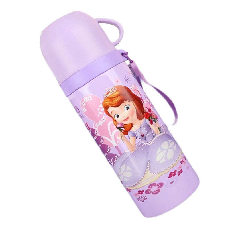 迪士尼真空双层宝宝双盖卡通可爱女小学生保温用品304不锈钢保温水杯水壶-紫色苏菲亚公主女孩真空双层保温杯400ML