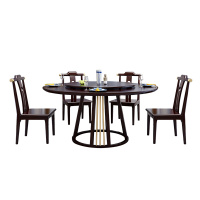 月影梳桐新中式实木餐桌椅组合家用圆桌台带转盘8人餐厅家具现代风格