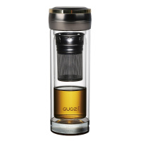 果兹 加厚底过滤茶杯耐热玻璃杯 雅兰仕双层玻璃水杯 300ml