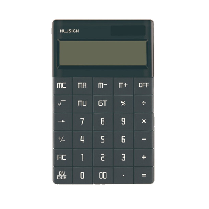 得力 NS041 办公计算器 德国创意设计 双电源计算机 按键可拆卸 太阳能电池 灰色