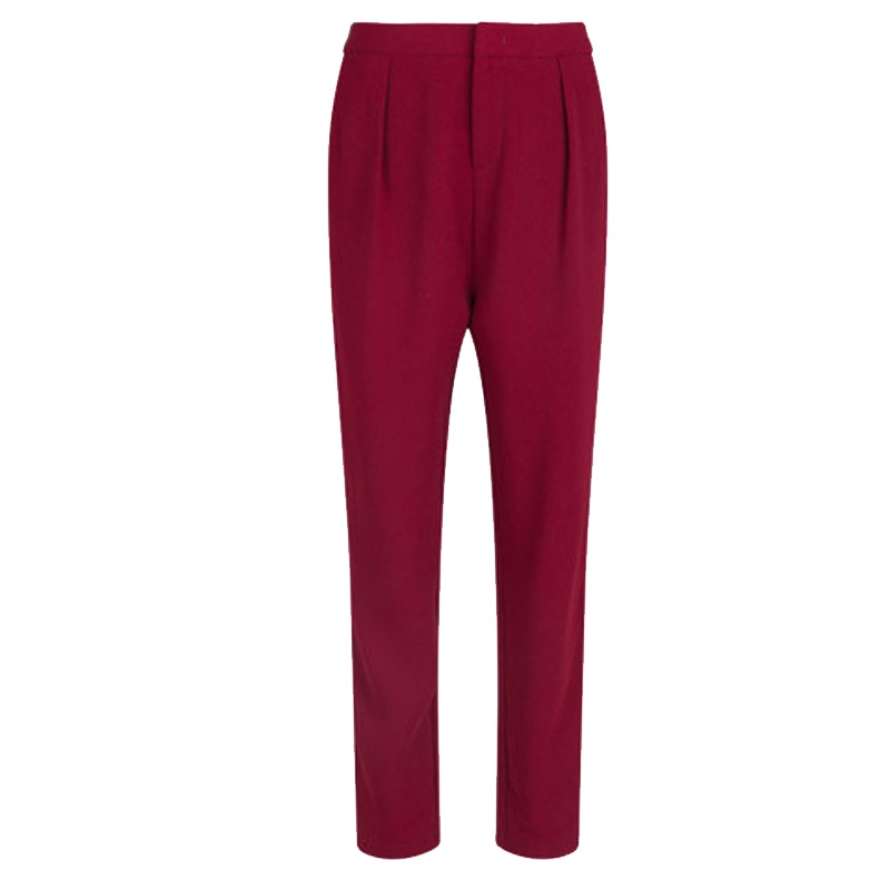 【福利款】拉夏贝尔酒红休闲直筒小脚九分裤