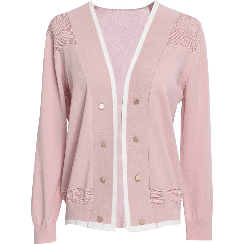 欧昵雪镂空九分袖短款针织衫女薄款空调衫小外套