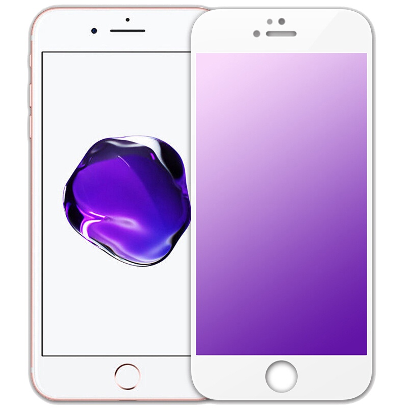 [送手机壳]轻万适用苹果6钢化膜iphone6s保护贴膜apple全屏白色紫光