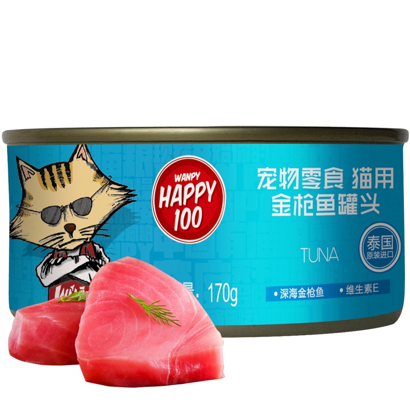 顽皮Happy100宠物零食猫用金枪鱼罐头170g*12