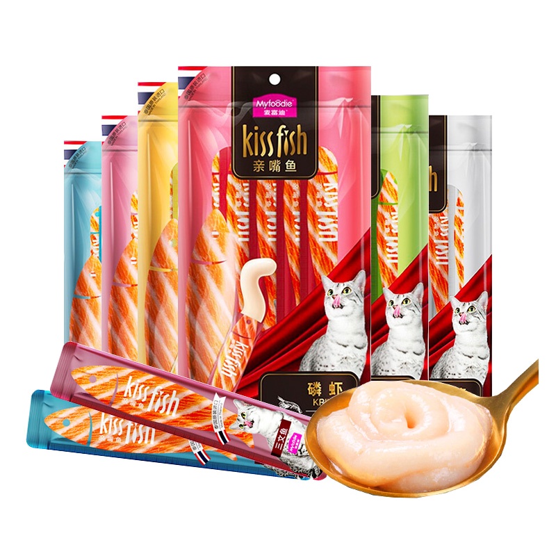 麦富迪猫零食亲嘴鱼猫条100支混合装亲嘴鱼鱼肉猫条流质猫罐头幼猫成猫布丁湿粮