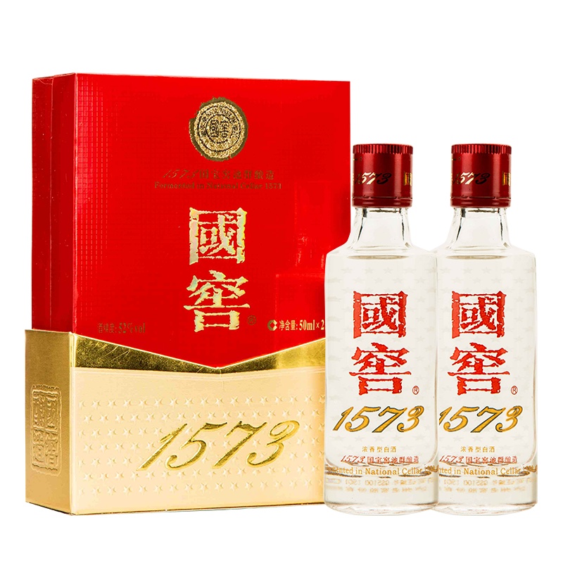 泸州老窖 国窖1573 浓香型白酒 52度 小礼盒 50ml*2瓶 苏宁自营