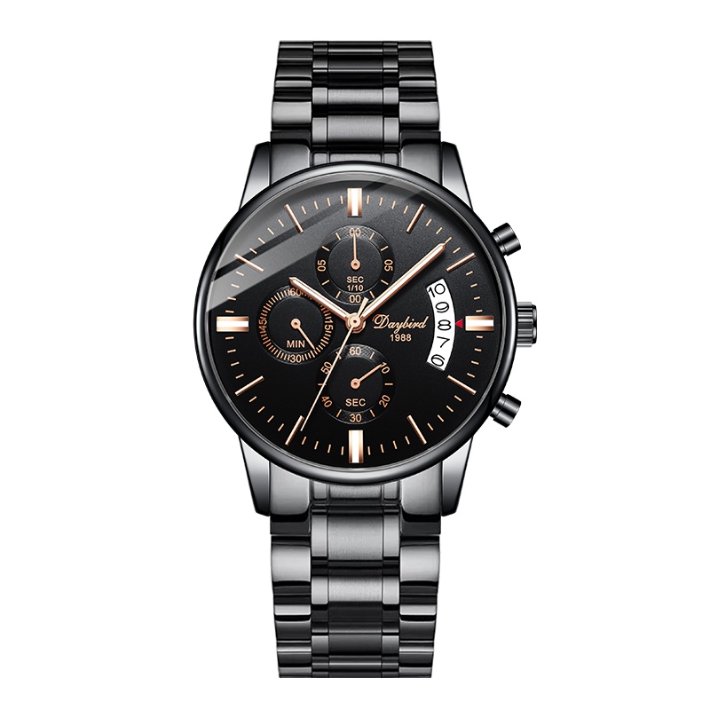 Daybird 正品潮流手表男士多功能防水夜光时尚石英表精钢休闲商务男表腕表