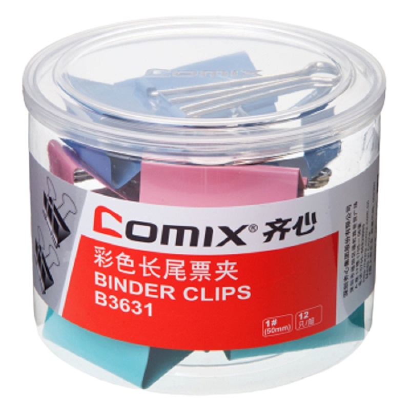 齐心(COMIX)B3631 1#长尾票夹50mm(12只/筒).NX