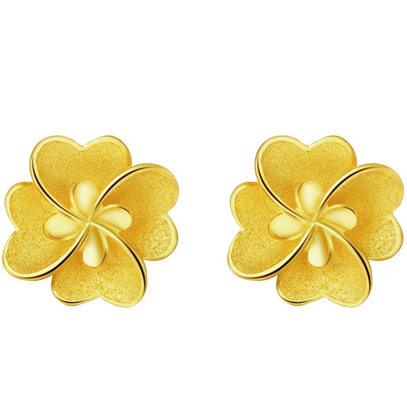 周大福花月佳期幸运四叶草黄金耳钉计价（足金工费88元）F203923