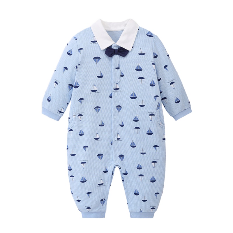 丽婴房童装男宝宝小绅士领结连体衣婴幼儿印图连身装2020春季新款