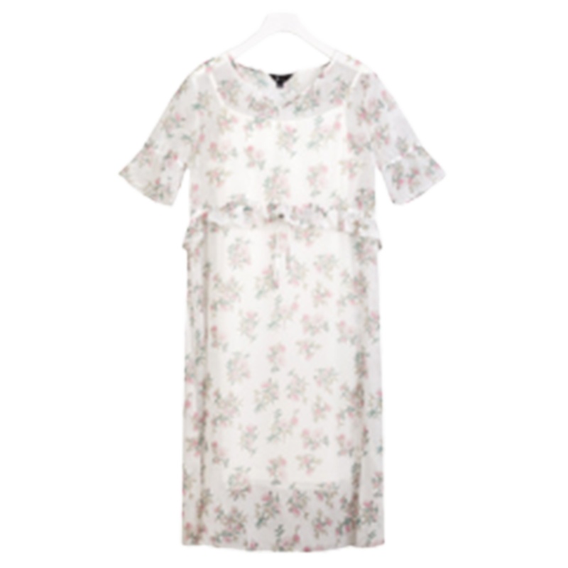 【专柜同款】拉夏贝尔旗下7M夏新款碎花冷淡风雪纺碎花法式裙显瘦中长连衣裙70011466