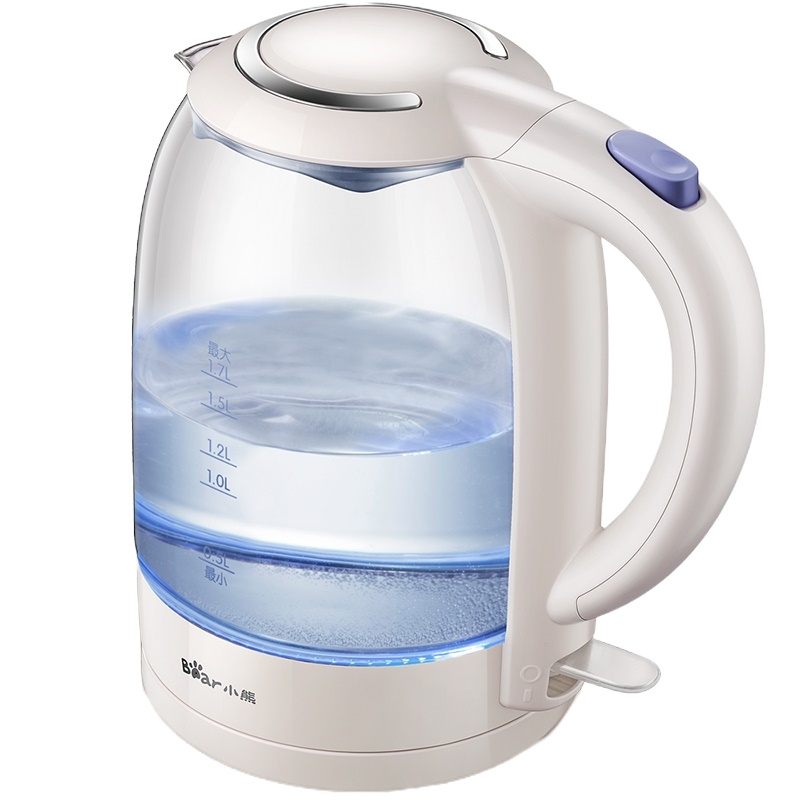 小熊(bear)电热水壶ZDH-A17L1玻璃烧水壶304不锈钢盘电水壶1.7L