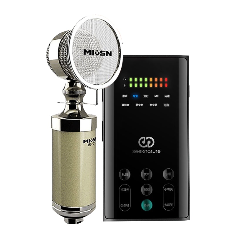 森然播吧二代声卡唱歌手机专用直播设备全套录音K歌手机外置声卡电脑通用网红主播麦克风唱歌设备全套装话筒 二代黑色+MS-2