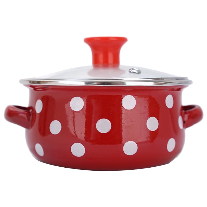 珐琅搪瓷锅宝宝辅食碗 家用迷你双耳搪瓷汤锅 日式餐具冷藏保鲜碗 FENGHOU 12cm红点锅单个