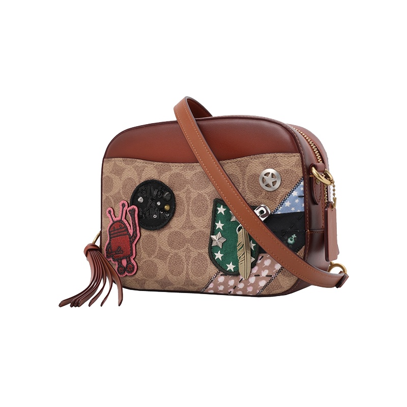 COACH 蔻驰 女士帆布加皮相机包 单肩斜挎小方包 棕色31065