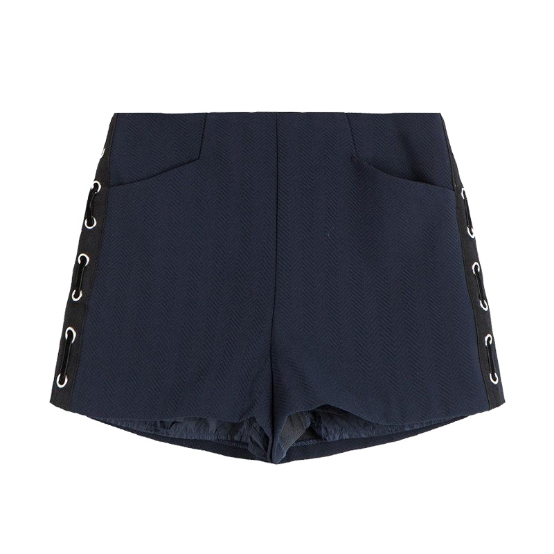 拉夏贝尔Puella秋季女装新款高腰休闲绑带短裤女鞋带裤子20011361