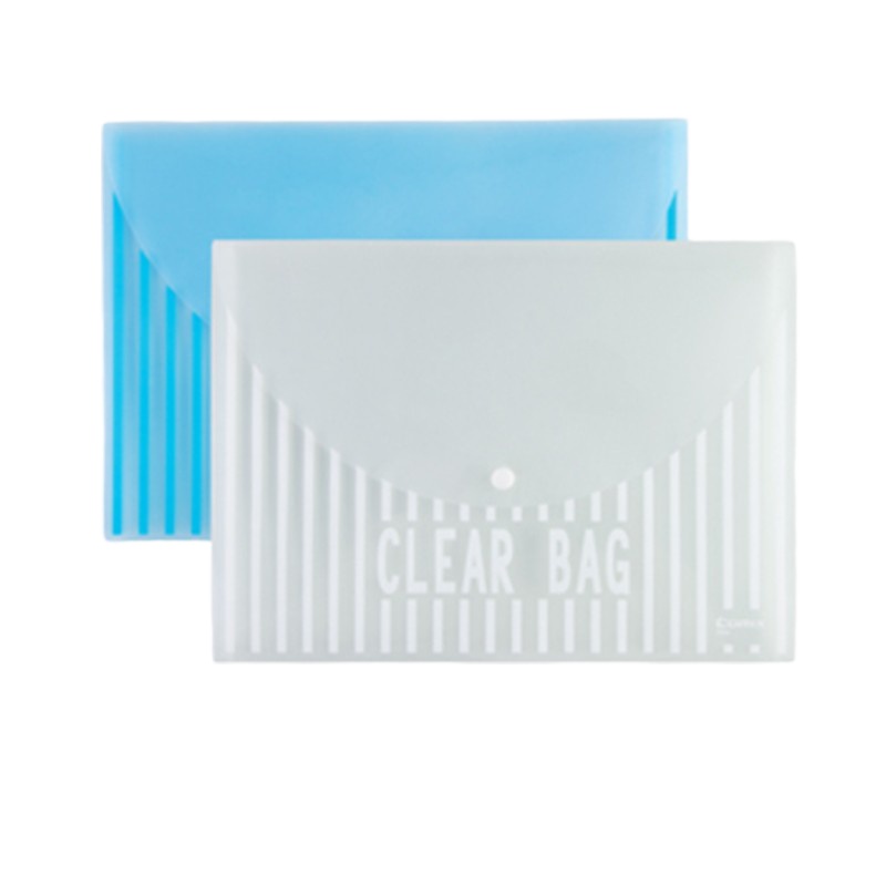 齐心(COMIX) C335 透明按扣袋 纽扣袋格子公文袋 A4文件袋塑料档案袋收纳袋 蓝色