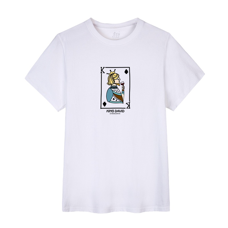 拓路者2020夏季原创新款扑克印花短袖学生青年黑白潮流休闲宽松男士T恤