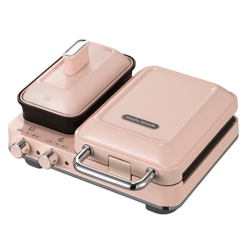 摩飞电器(MORPHY RICHARDS)摩飞多功能早餐机三明治轻食机小型家用华夫饼机吐司压烤机MR9086落樱粉 全盘