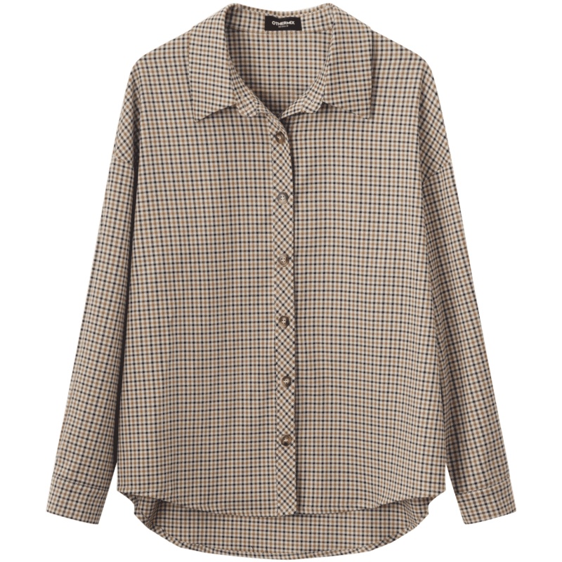 OtherMix设计感上衣新款衬衫2021春季女复古港味格子衬衣叠穿内搭