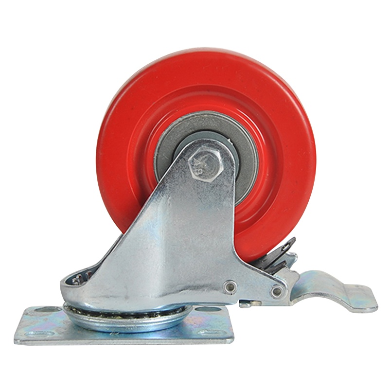 海斯迪克 HKZ-20 转向红脚轮 红色全包PVC刹车万向脚轮货架手推车轱辘工业轮子 4寸刹车轮