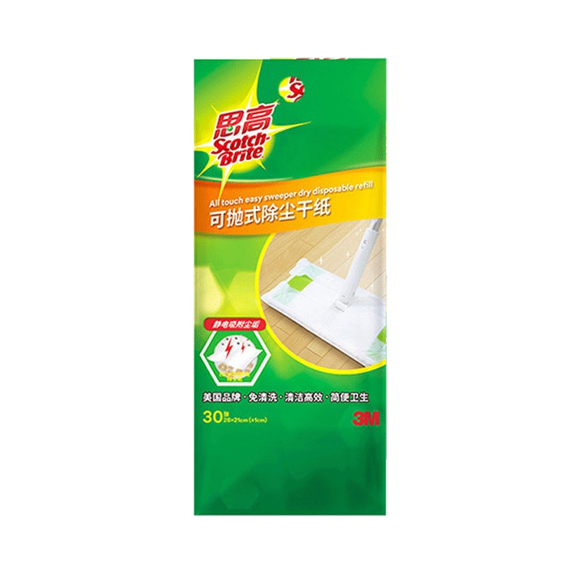 3M思高可抛式除尘纸平板拖把替换装 静电除尘干纸30页