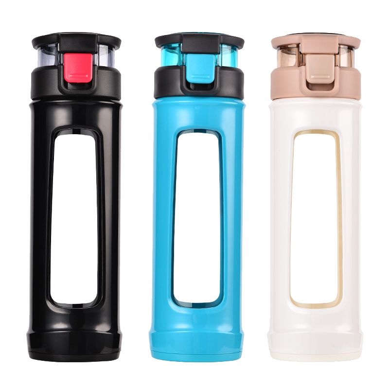 希乐玻璃杯便携水杯创意随手杯带盖办公杯子男女双层耐热泡茶杯 450ml