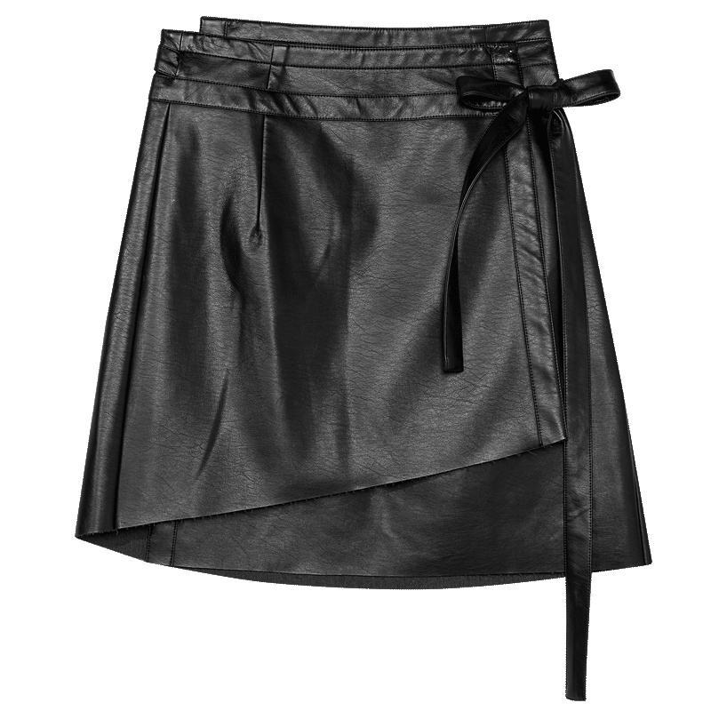 2019爱居兔秋季女装PU面料设计短单裙