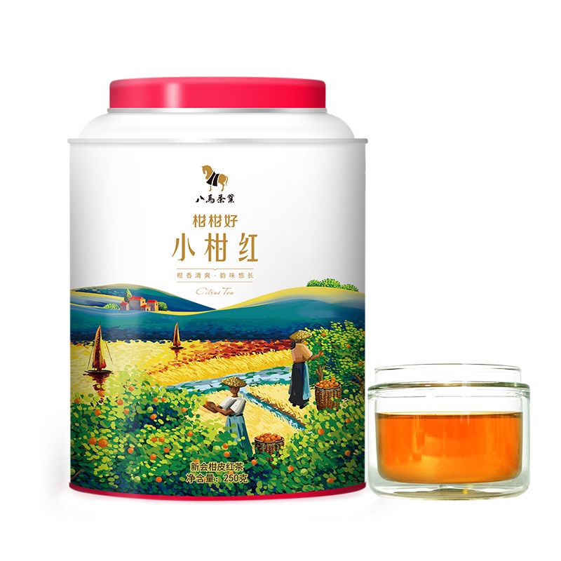 八马茶叶 柑柑好小柑红茶叶 新会柑皮红茶大罐装250g