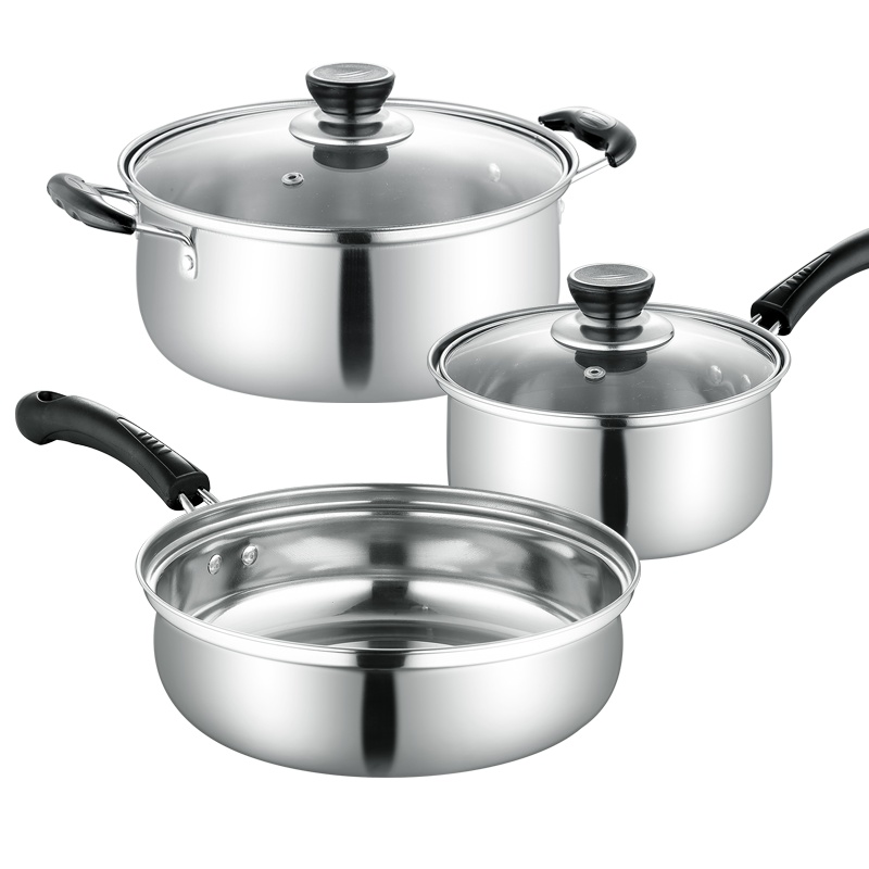 [礼盒装]圣比德不锈钢三件套锅具礼品汤锅炒锅加厚礼盒包装