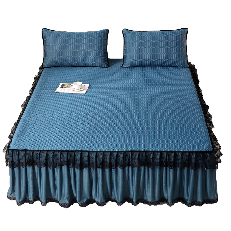 南极人(NanJiren)家纺 冰丝席 纯色床裙款乳胶凉席套件可折叠可水洗机洗乳胶冰丝凉席三件套