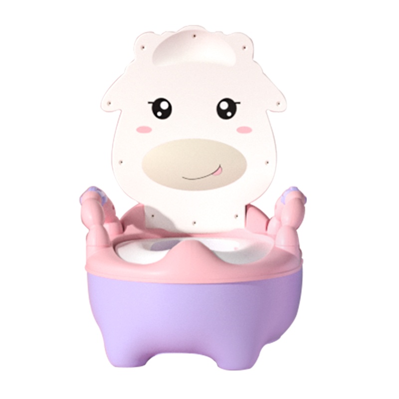 DuDi/青蛙嘟迪 儿童坐便器女宝宝婴儿男便盆尿盆儿童马桶座便器婴儿坐便器马桶宝宝坐便器 卡通萌牛软垫座便器 珂玫粉