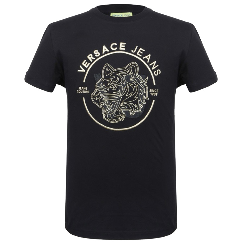 VERSACE JEANS 男士黑色棉质短袖T恤衫B3GTA76J 36610 Y6A