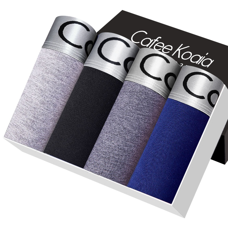 男士内裤男纯色棉质性感平角裤男四角短裤衩4条装